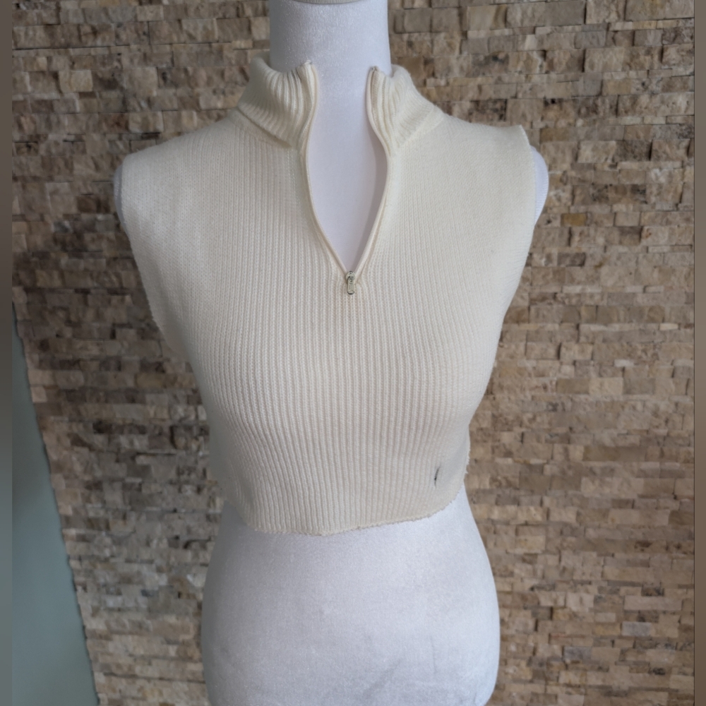 Vintage Cropped Mockneck Sweater Top Ribbed Quarter Zip Acubi Knit Vest S